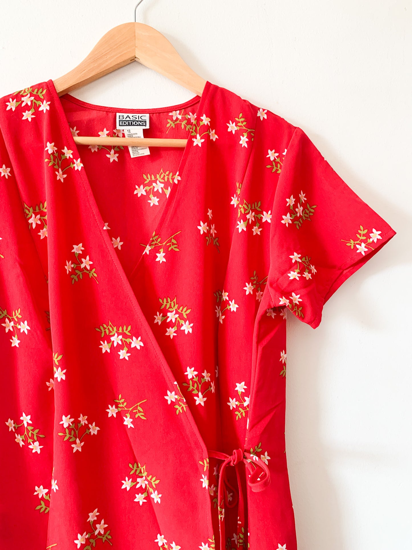 90s Red Floral Wrap Dress