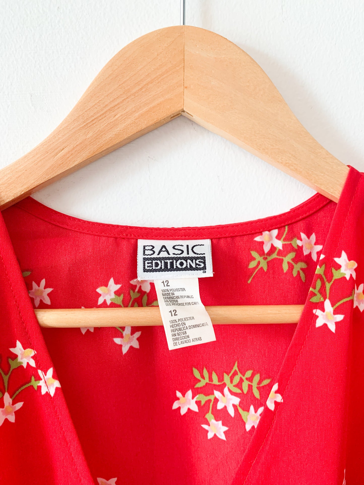 90s Red Floral Wrap Dress