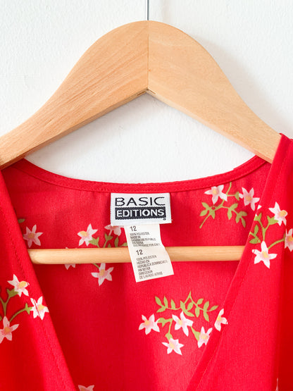 90s Red Floral Wrap Dress