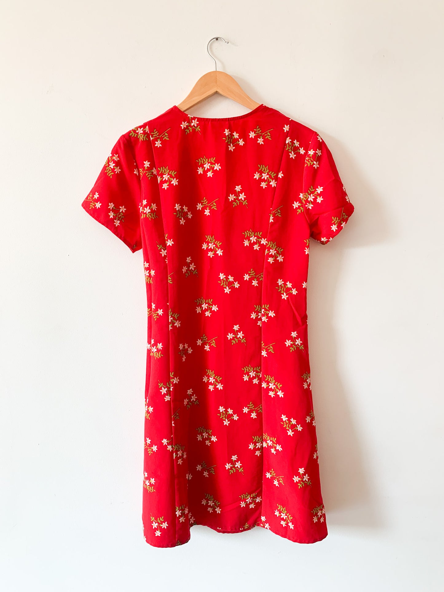 90s Red Floral Wrap Dress