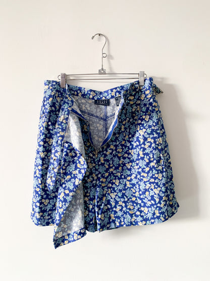 Blue Floral Wrap Skort