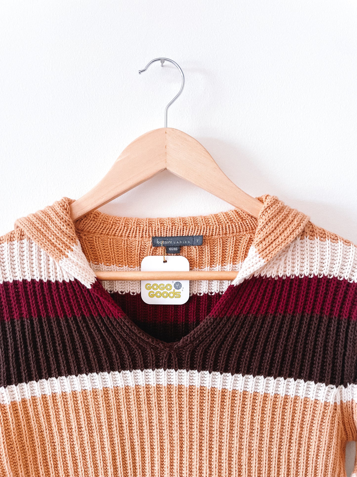 Y2K Neutral Striped Collared Sweater