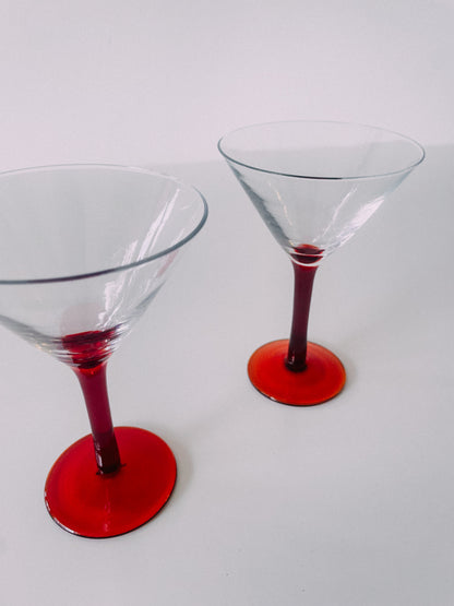 Set of 2 Red Martini Glasses