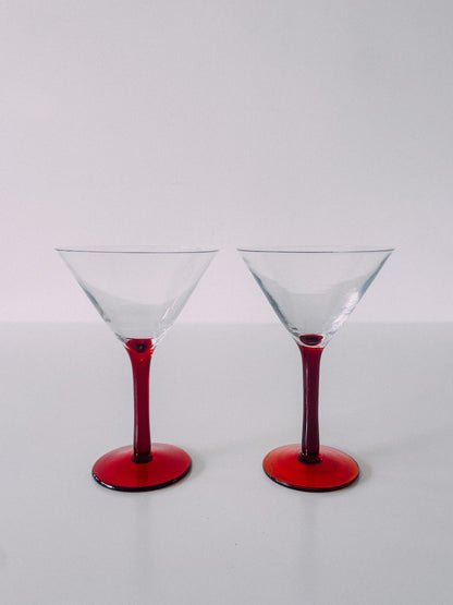 Set of 2 Red Martini Glasses