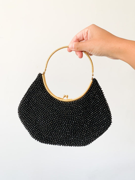 Vintage Black Beaded Evening Bag