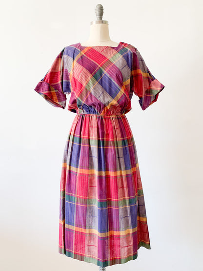 1980s Autumn Plaid Dress