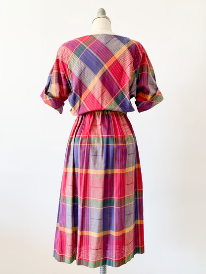 1980s Autumn Plaid Dress