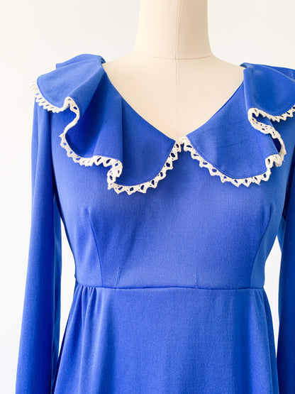 1970s Royal Blue Maxi Dress