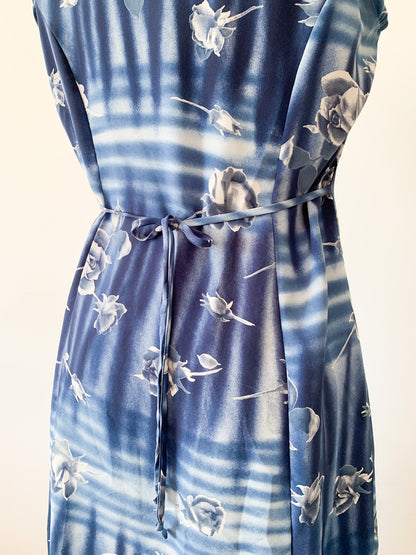 1990s Moody Blue Floral Dress