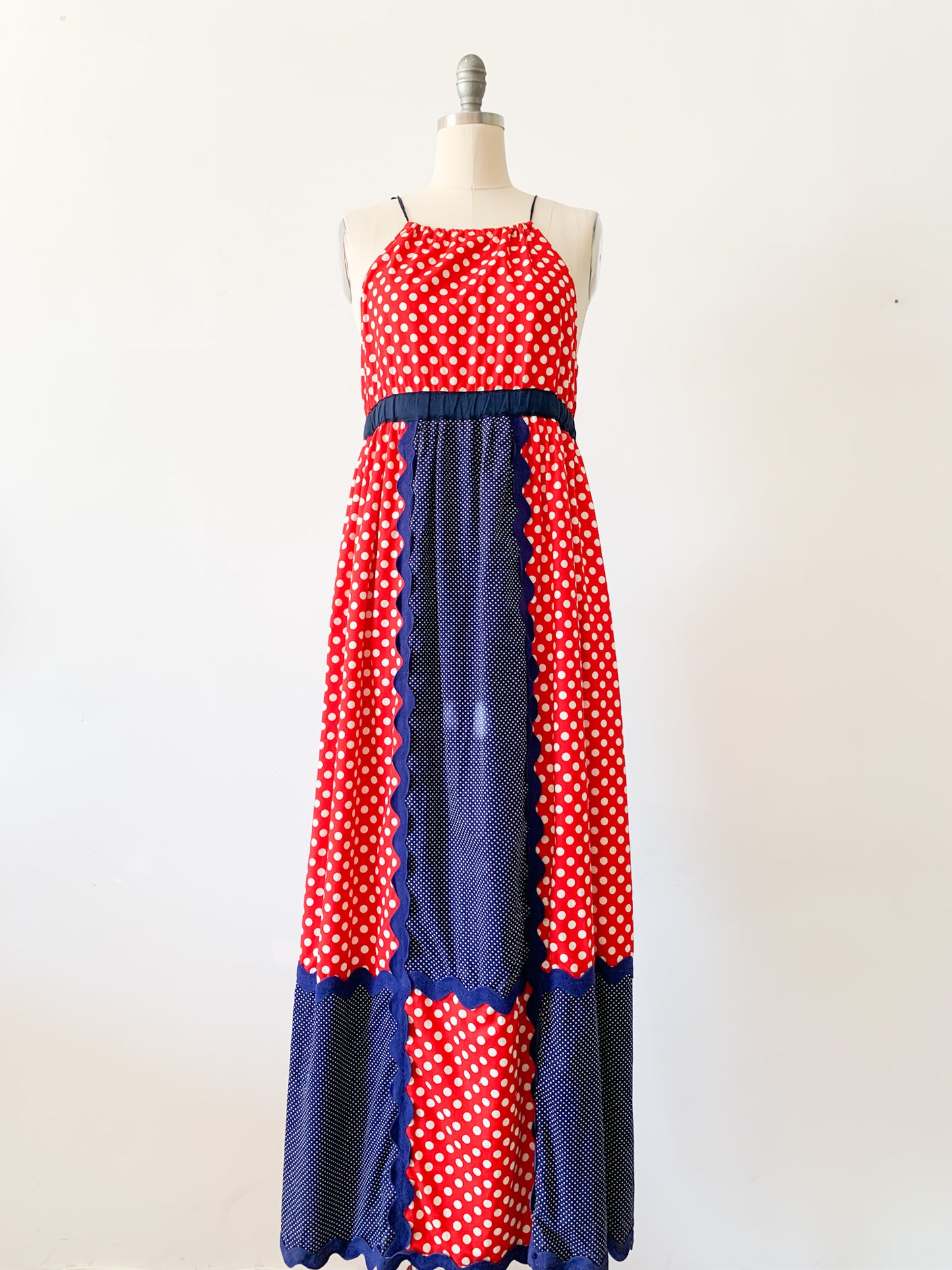 1970s Polka Dot Patchwork Maxi Dress