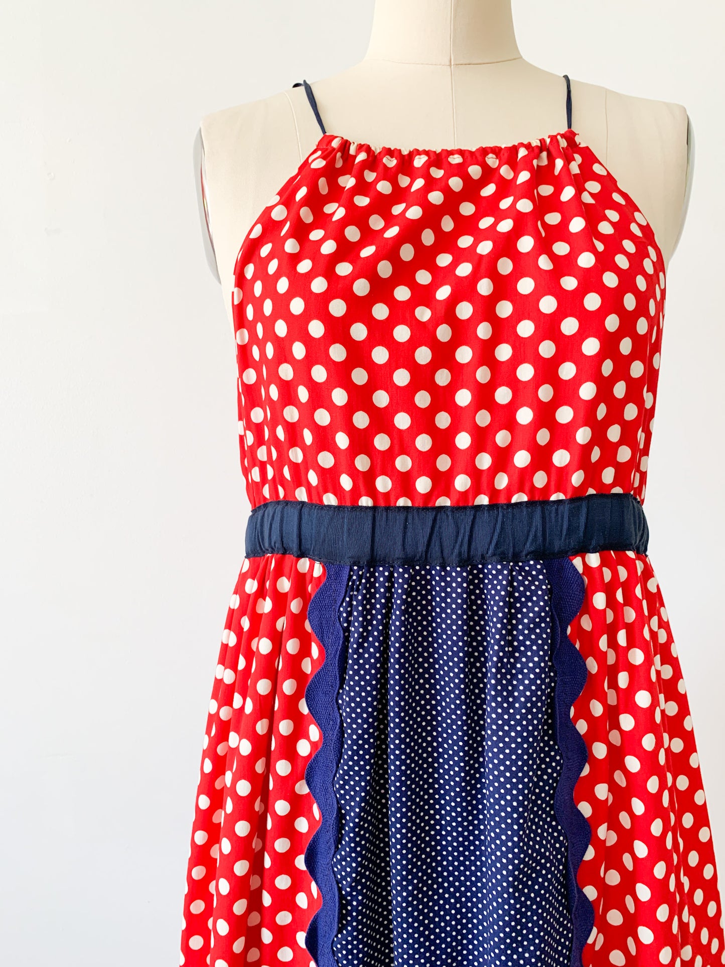 1970s Polka Dot Patchwork Maxi Dress