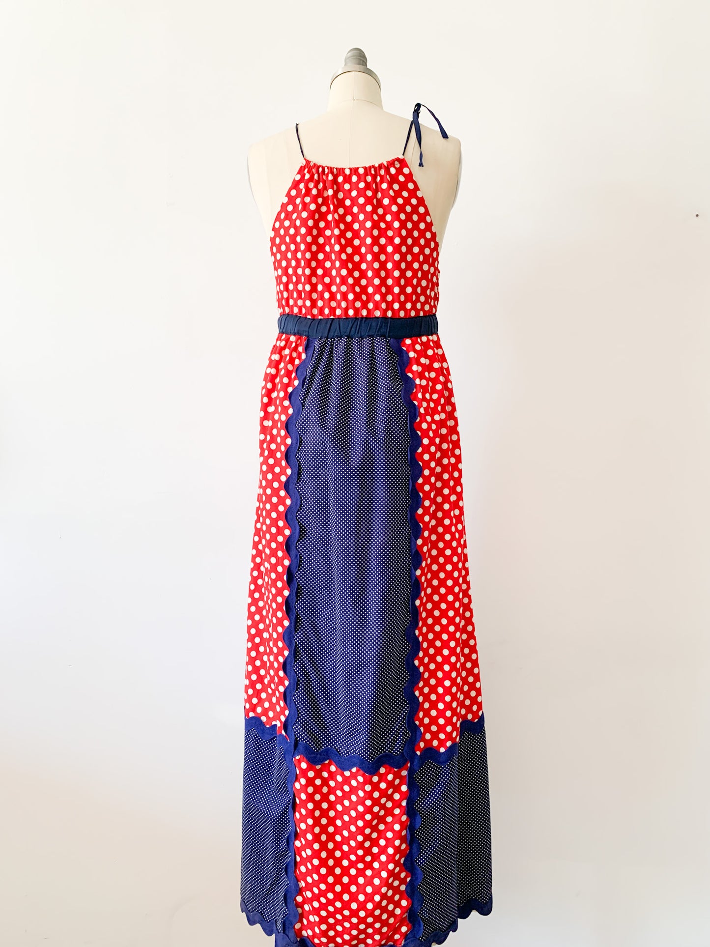 1970s Polka Dot Patchwork Maxi Dress