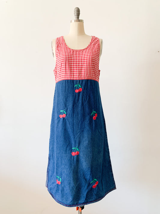 Cherry Picnic Denim Dress