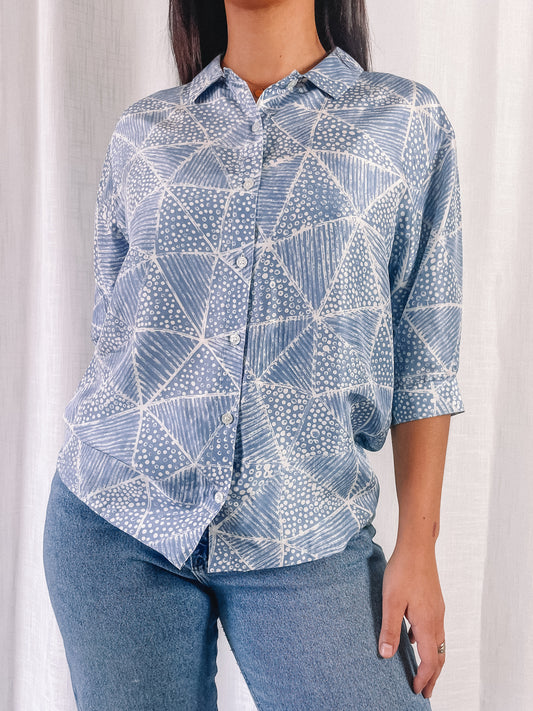 1980s Pale Blue Speckled Silk Shirt