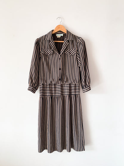 Neutral Striped Collared Dress