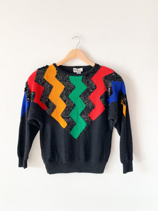 80s Sequin Zig Zag Sweater