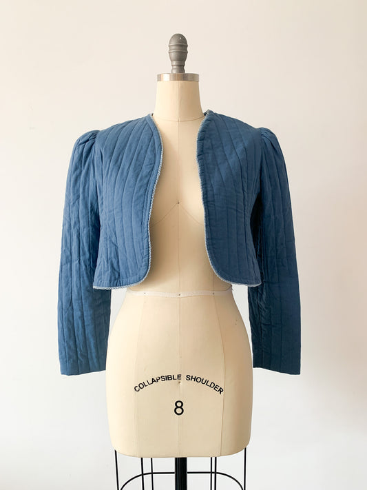 Vintage Blue Quilted Cropped Jacket