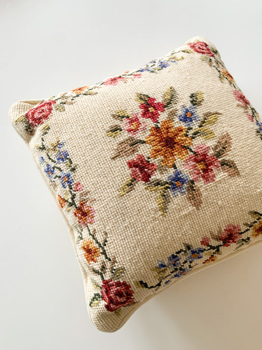 Vintage Cross Stitch Floral Pillow