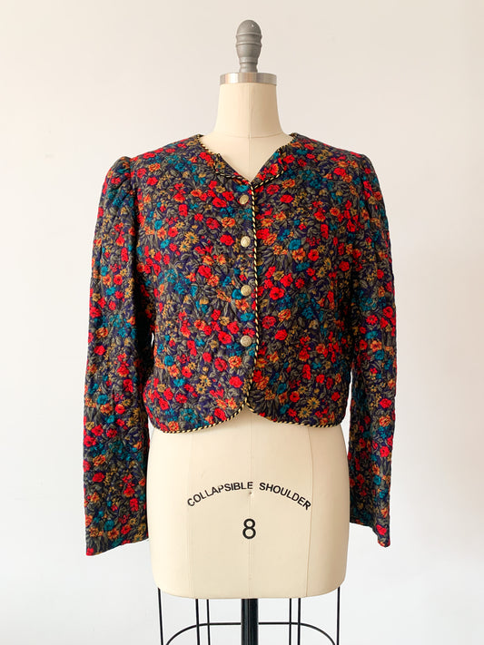 1980s Quilted Floral Cropped Jacket