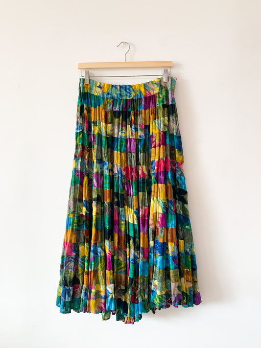 1980s Tiered Brushed Floral Skirt