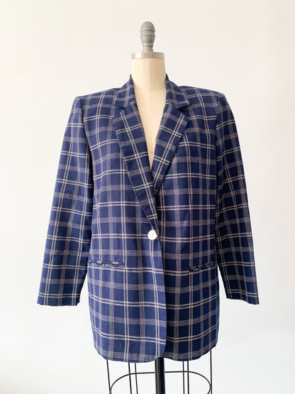 1980s Navy Plaid Blazer