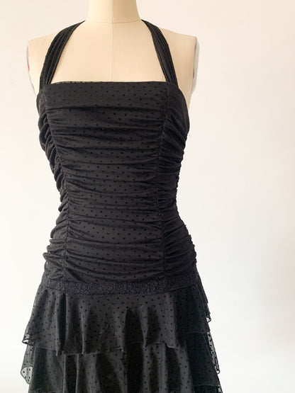 Y2K Black Ruched and Ruffled Dress