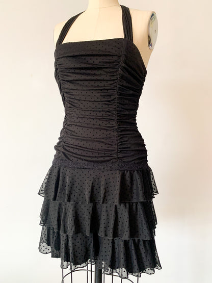 Y2K Black Ruched and Ruffled Dress