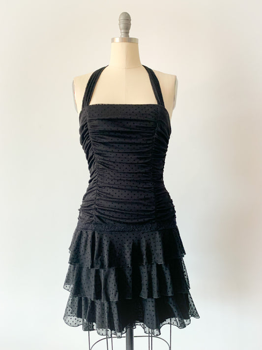 Y2K Black Ruched and Ruffled Dress