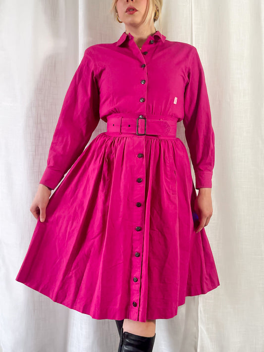 80s Gitano Hot Pink Belted Dress