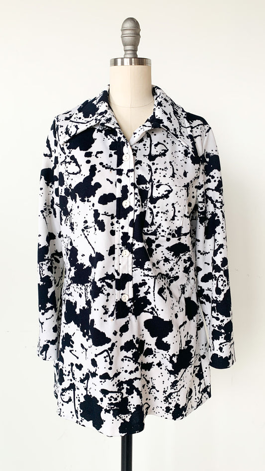 70s Ink Splatter Collared Blouse