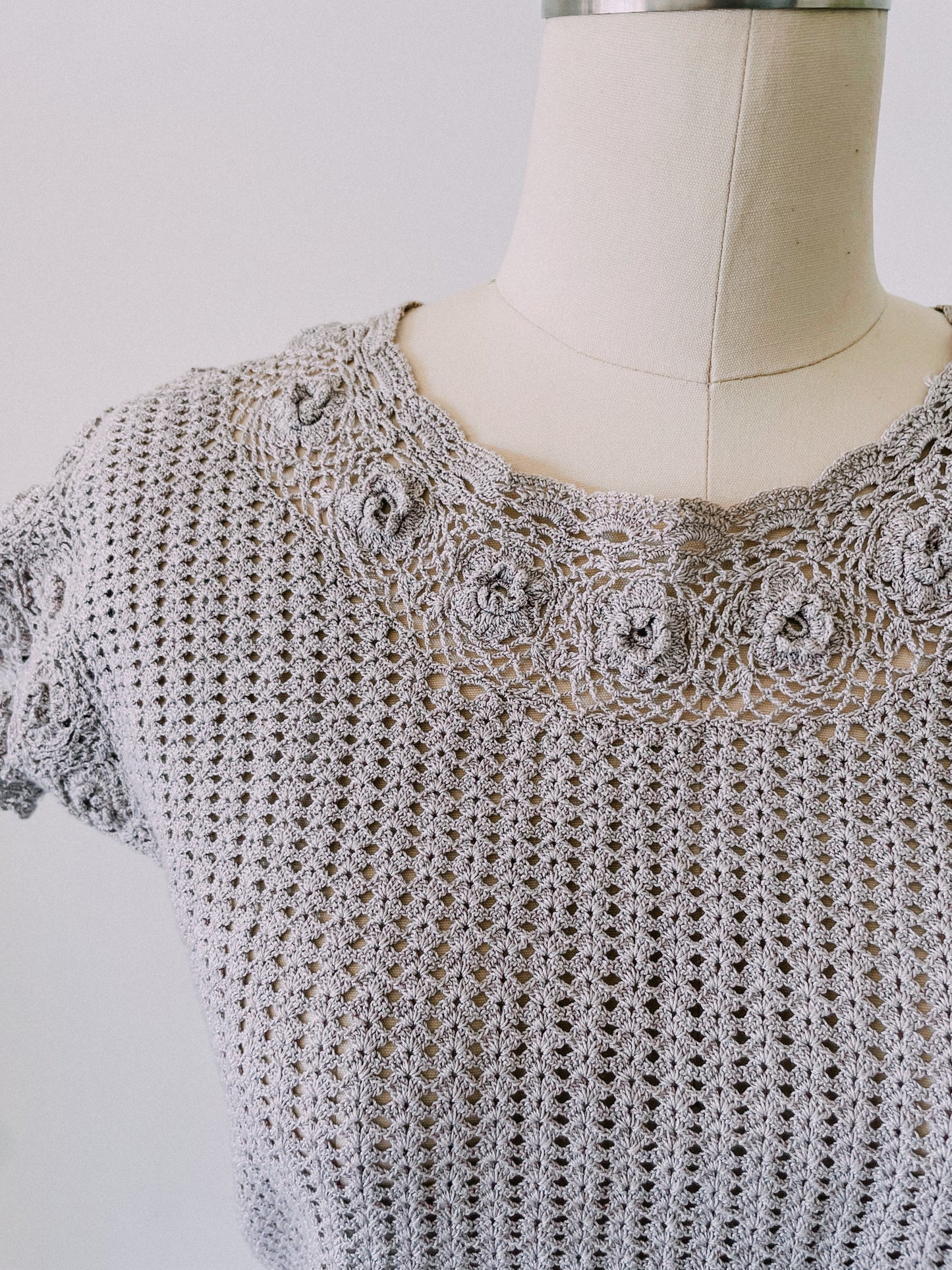 1960s Gray Crochet Top