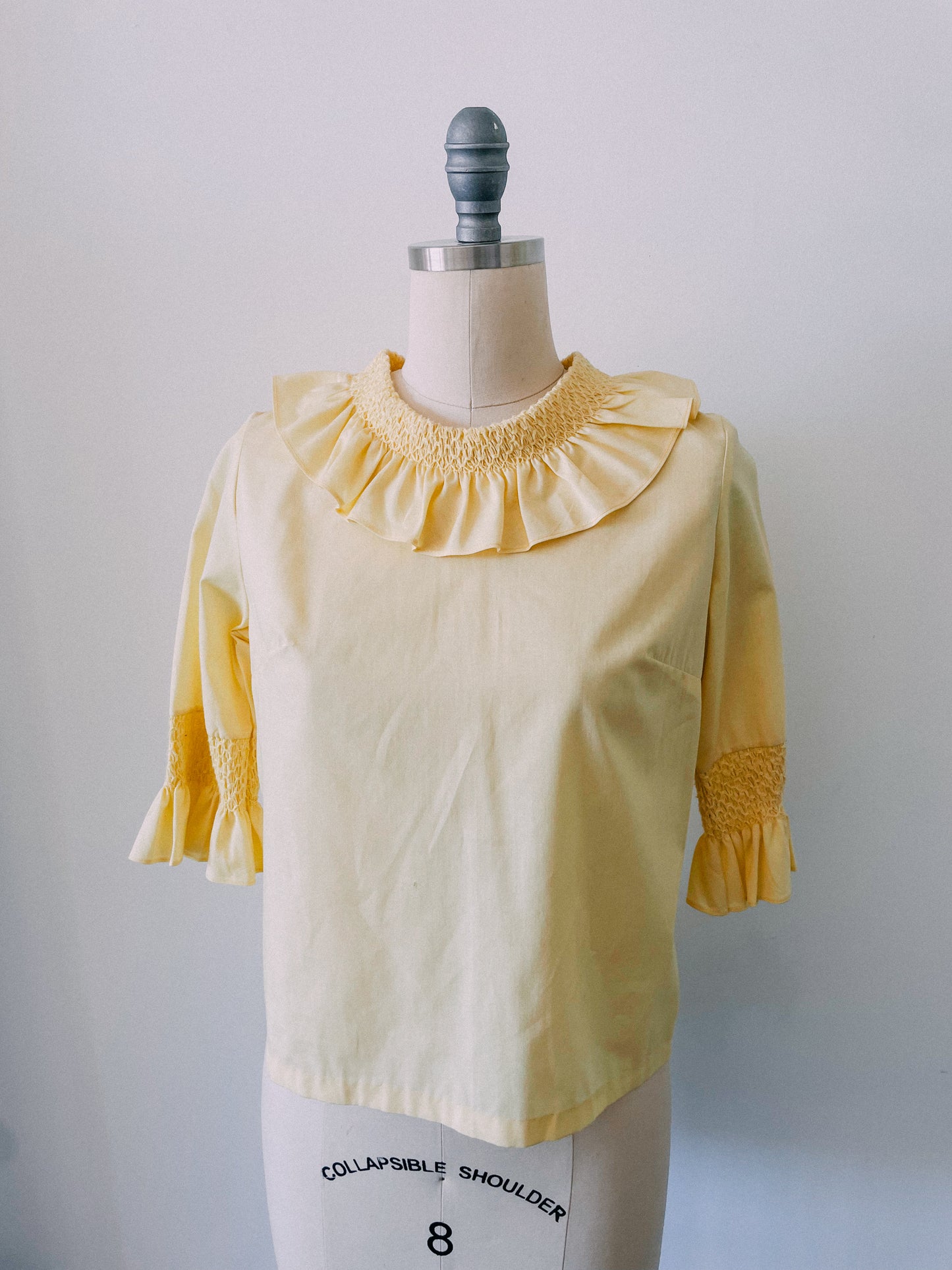 1960s Pale Yellow Ruffle Collar Shirt