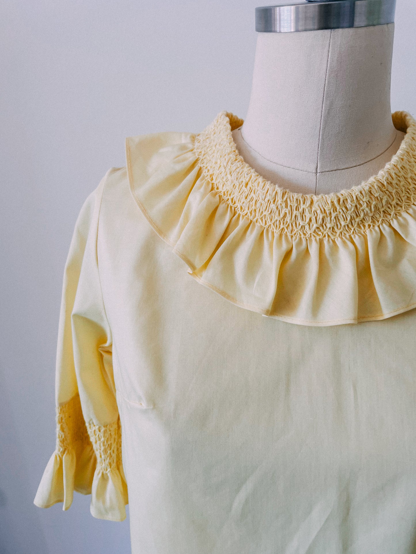 1960s Pale Yellow Ruffle Collar Shirt