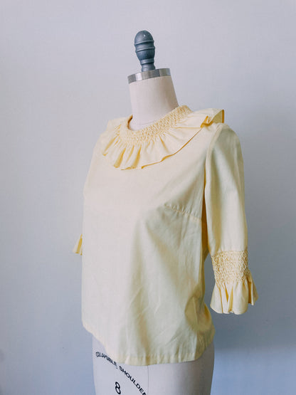 1960s Pale Yellow Ruffle Collar Shirt