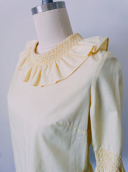 1960s Pale Yellow Ruffle Collar Shirt