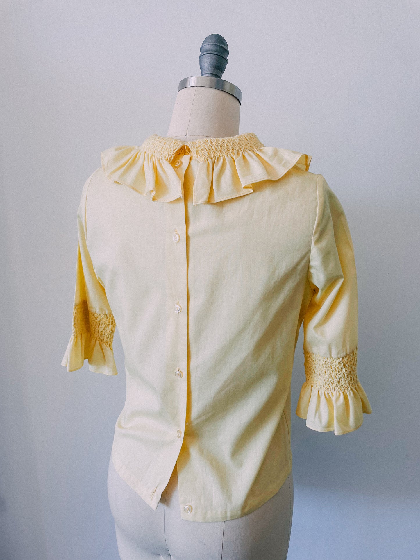 1960s Pale Yellow Ruffle Collar Shirt