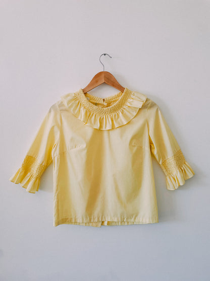 1960s Pale Yellow Ruffle Collar Shirt