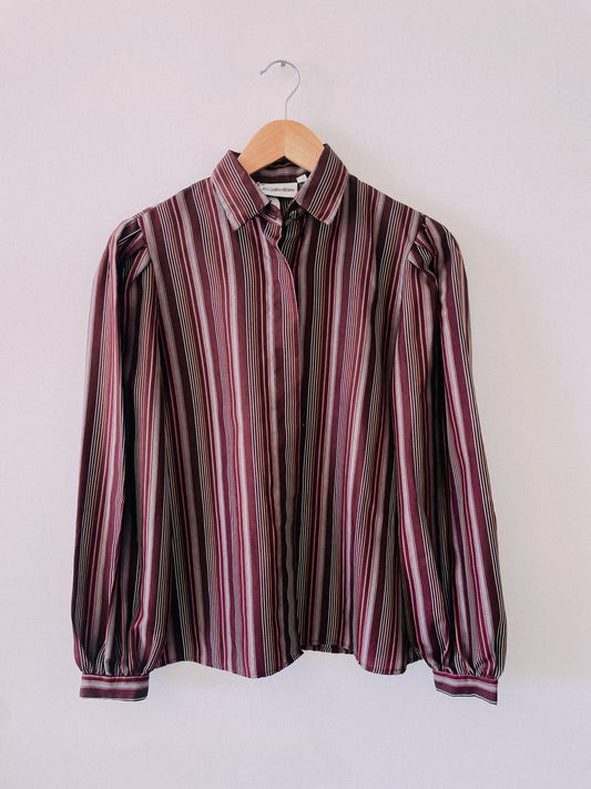 1980s Deep Brown Vertical Stripe Shirt