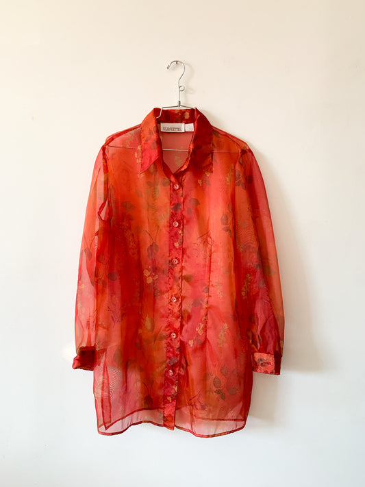 90s Sheer Red Floral Tunic