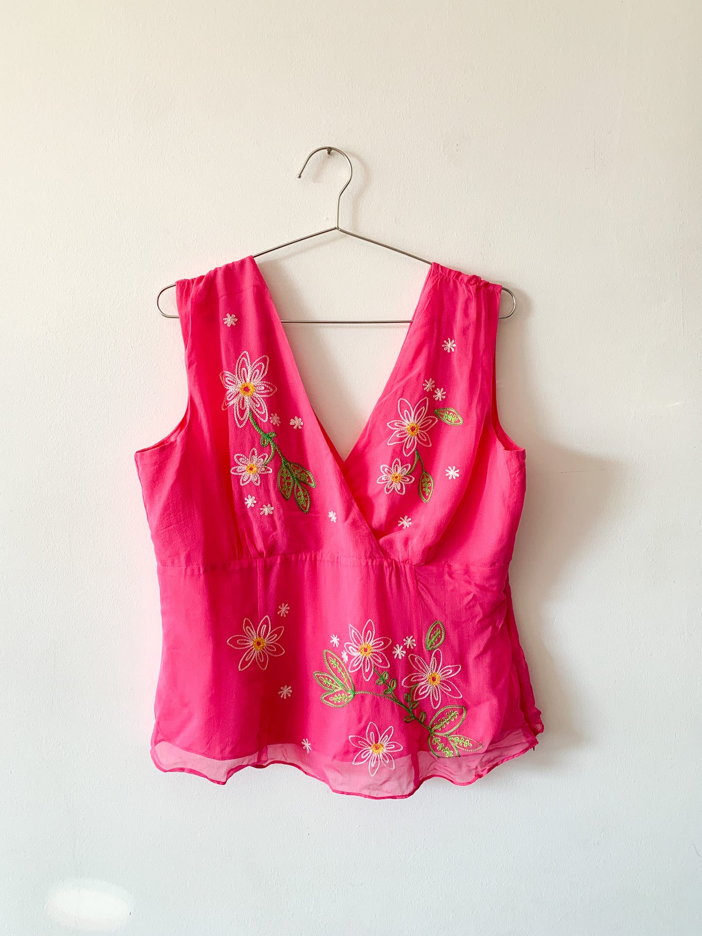 Y2K Pink Floral Silk Top