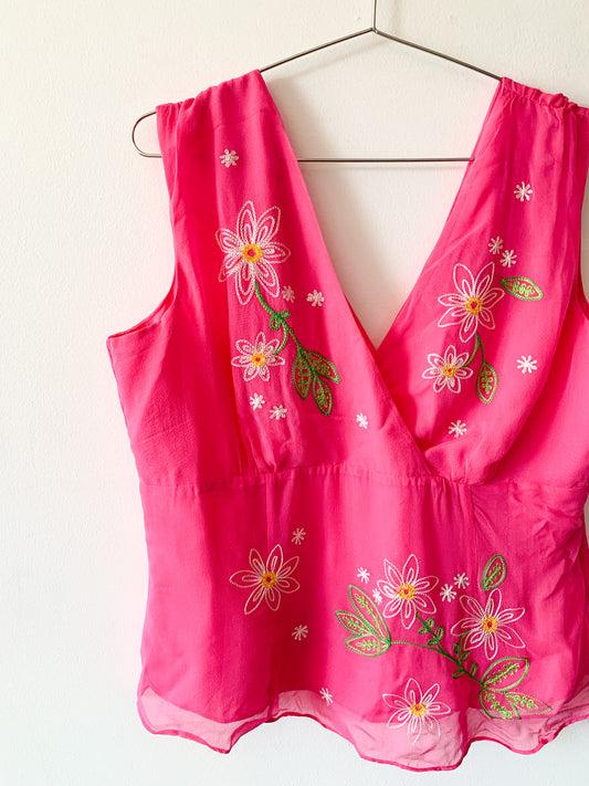 Y2K Pink Floral Silk Top