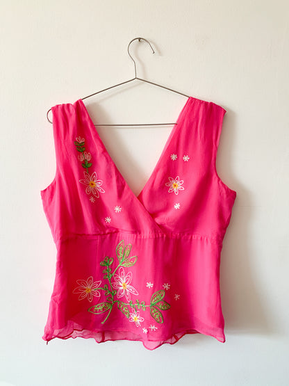 Y2K Pink Floral Silk Top