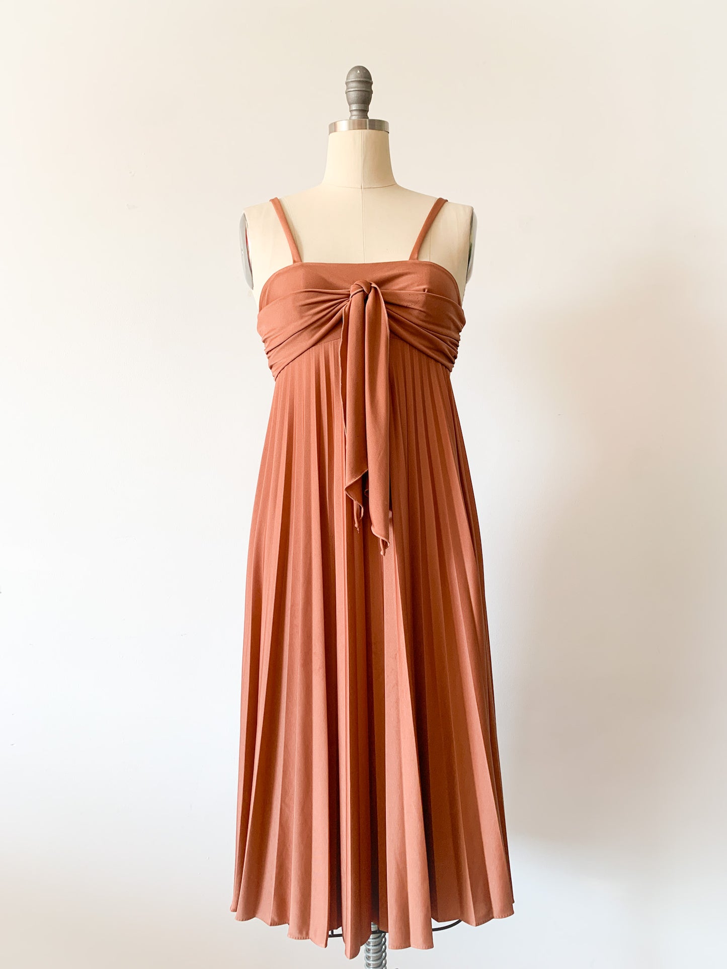 70s Terracotta Pleated Dress