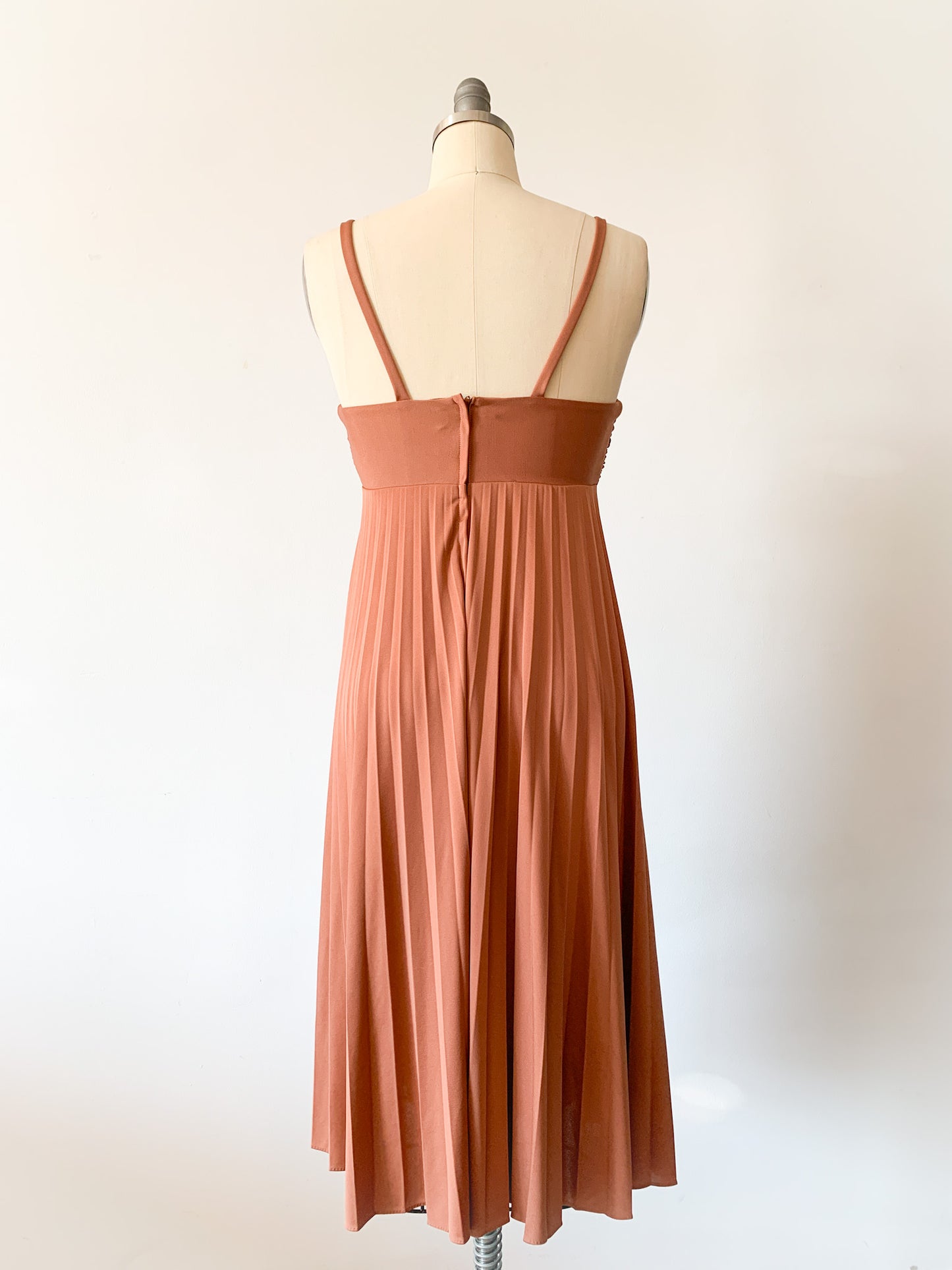 70s Terracotta Pleated Dress