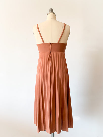 70s Terracotta Pleated Dress