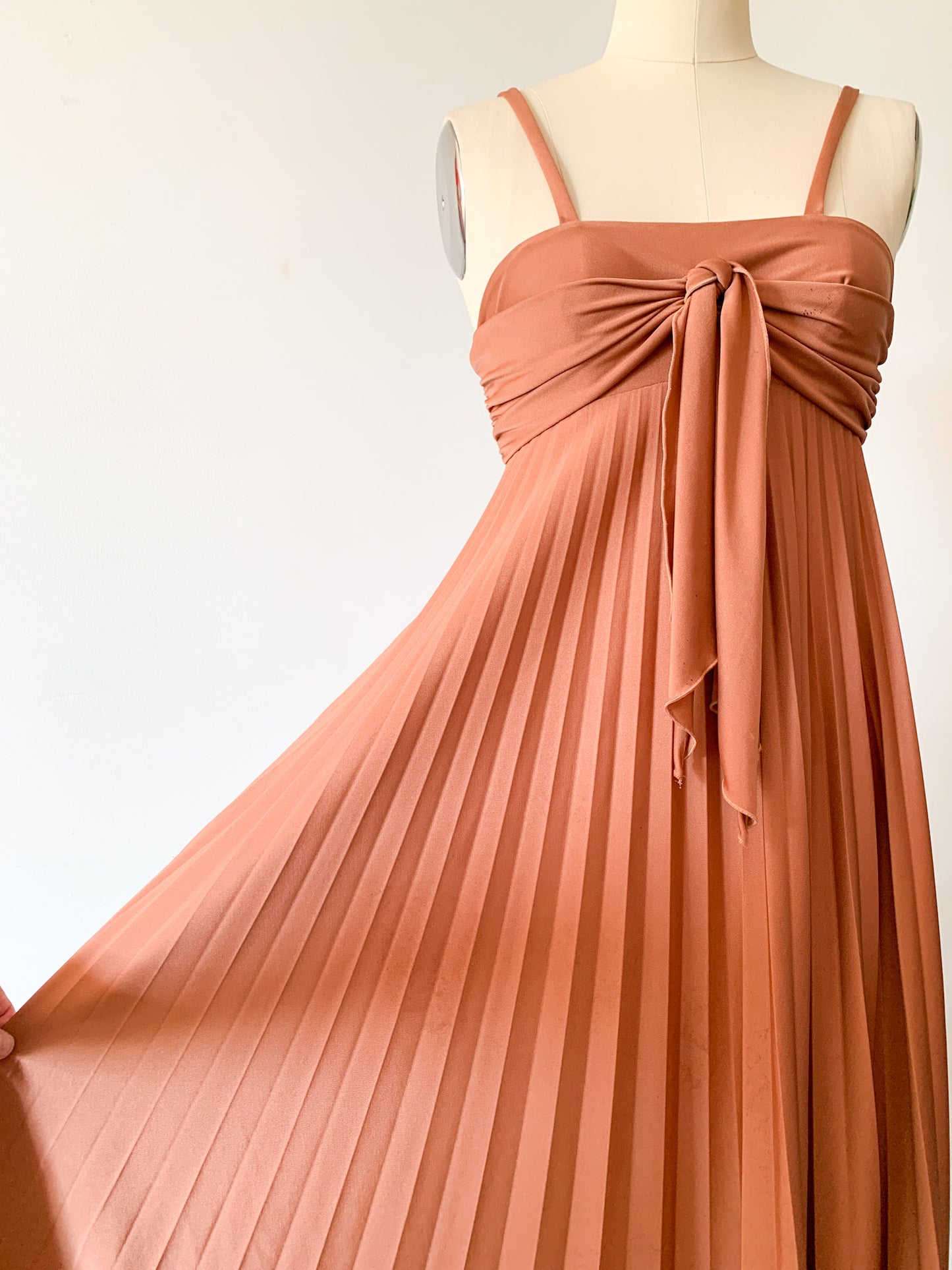 70s Terracotta Pleated Dress