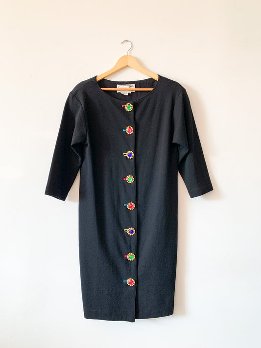 1980s Designer Jeweled Wool Dress