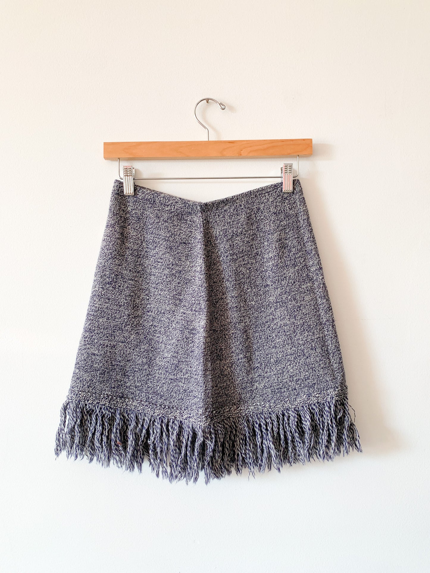 1970s Navy Fringe Knit Skirt