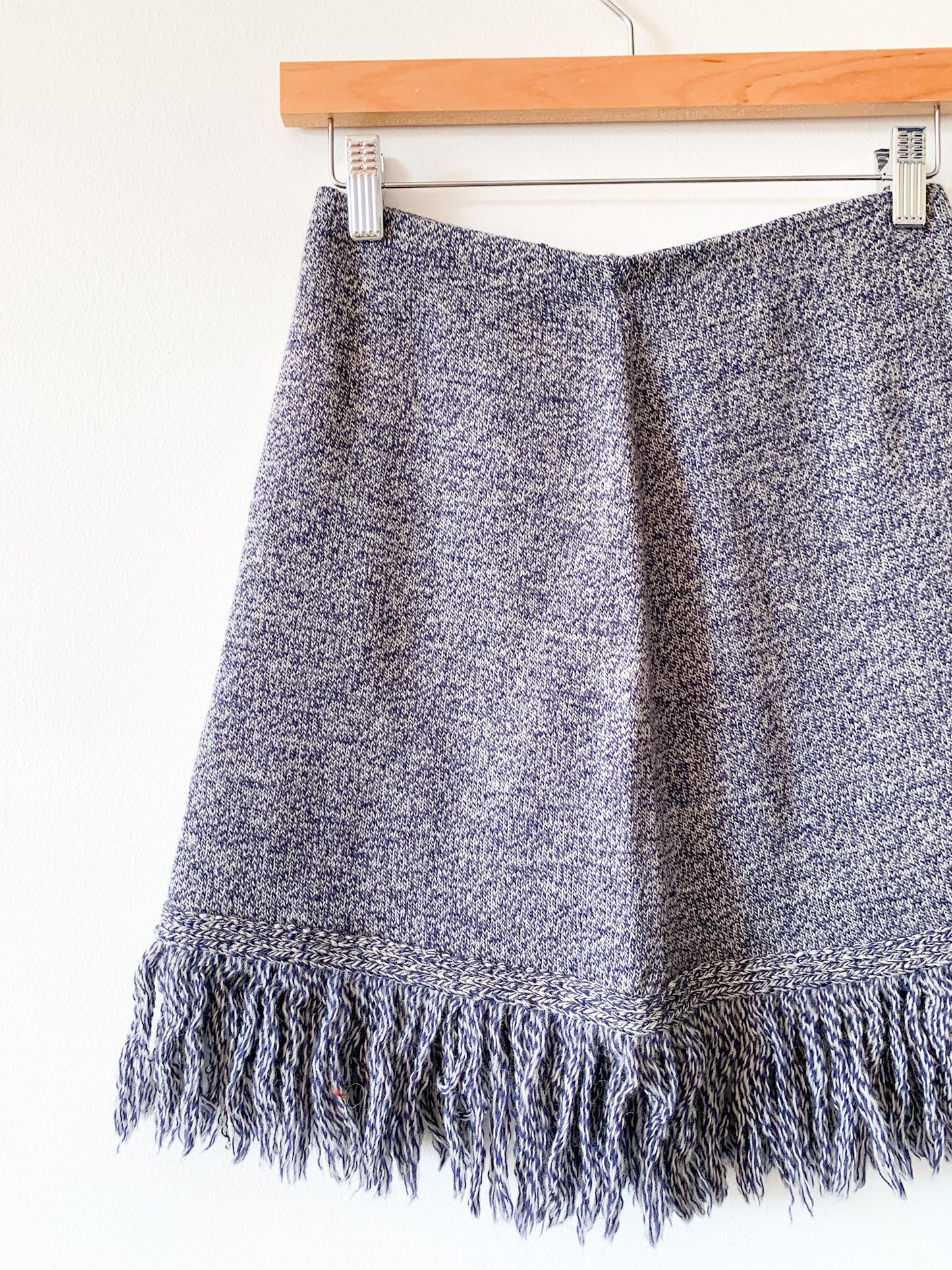 1970s Navy Fringe Knit Skirt