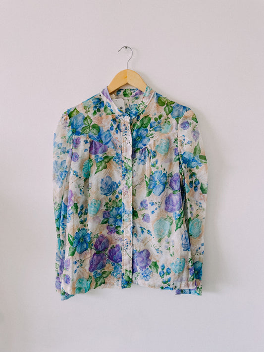 1970s Cool Florals Sheer Top